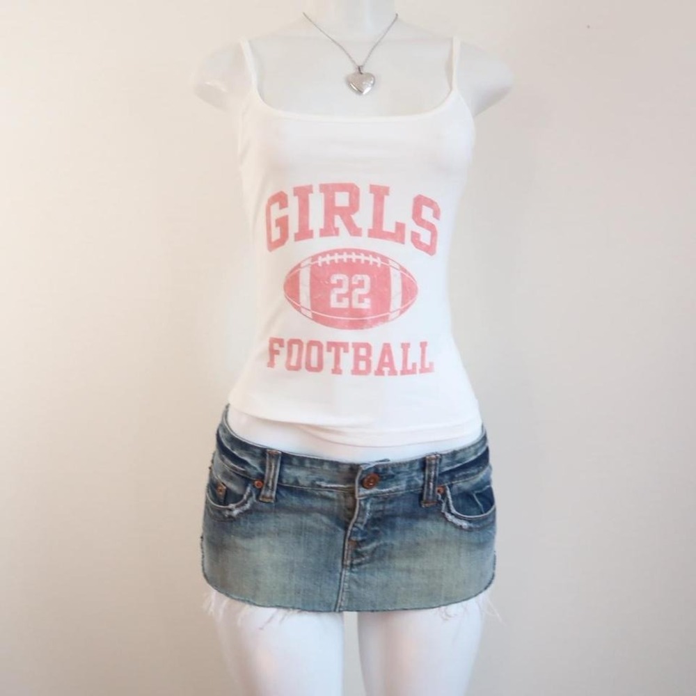 y2k baby tee girls football cami white pink sporty graphic - Picture 2 of 4